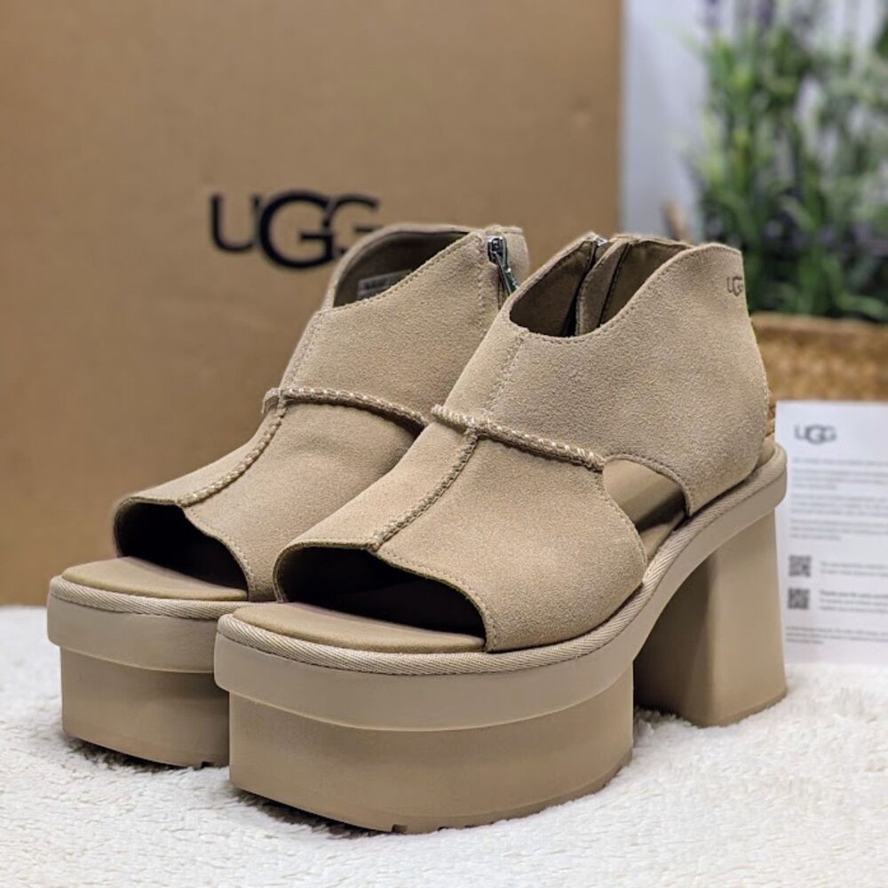 UGG Mustard Seed New Heights Platform Suede Leather Sandals Women's Size 9 NIB
